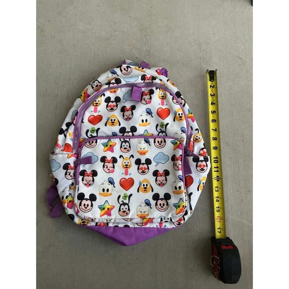 Disney Emoji Mickey Minnie Donald Goofy Pluto Backpack Purple White School Bag
